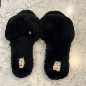UGG Black Plush Slippers